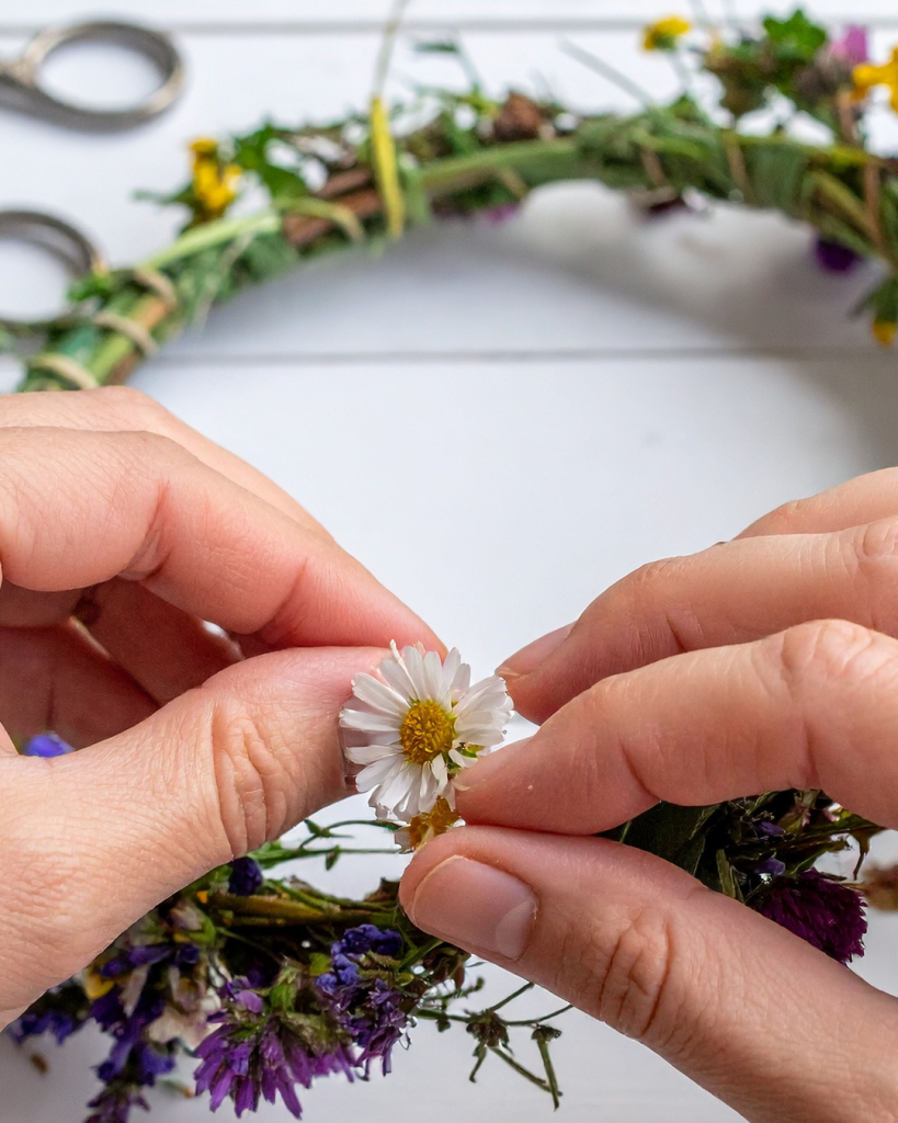 fabrication couronne de fleurs